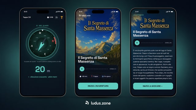 ludus.zone: the compass pointing to the next stop, the adventure cover and the opening story